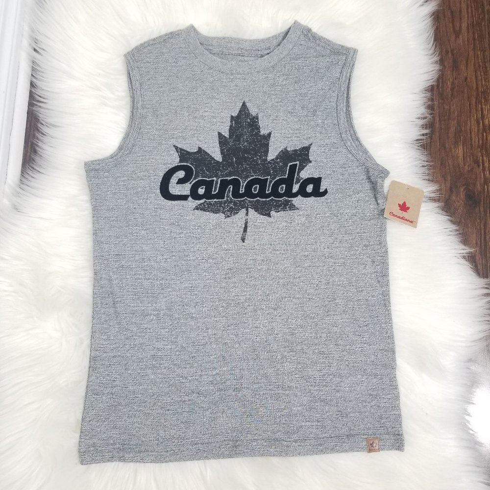 💕 Canada NEW Gray Graphic 100% Cotton Boys Kids Tank Top Shirt NWT Large 10/12